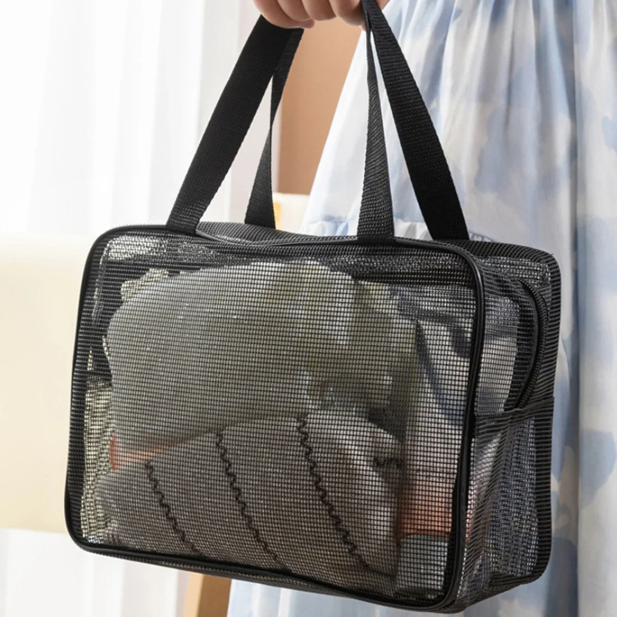 caddie de douche en maille, fourre-tout, sac de rangement de cosmétiques, sac de douche multifonctionnel, organisateur de toilette portable de grande capacité
