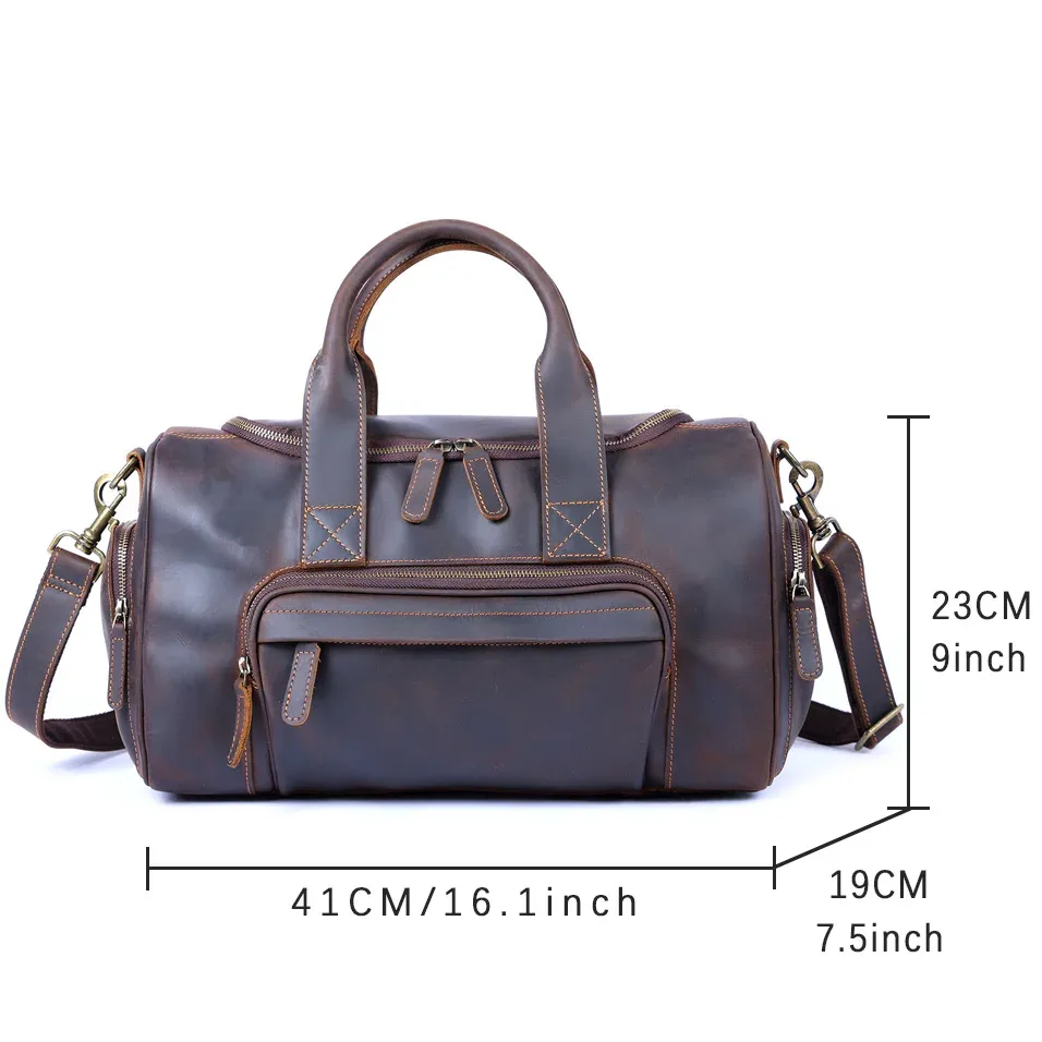 s.worker vintage sac de voyage en cuir véritable crazy horse cuir de vachette sac polochon sac de week-end pour hommes sac de sport bagage à main