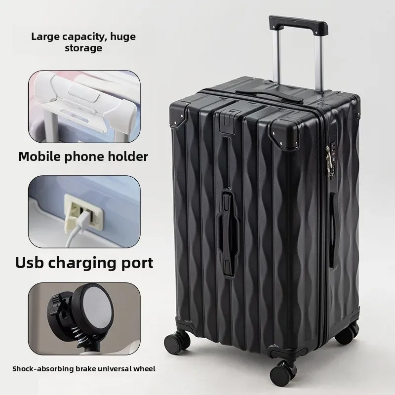 valise de voyage grande taille 24/26/28/30 pouces, valise à fermeture éclair en pc avec porte-gobelet usb, valise à roulettes avec roulettes
