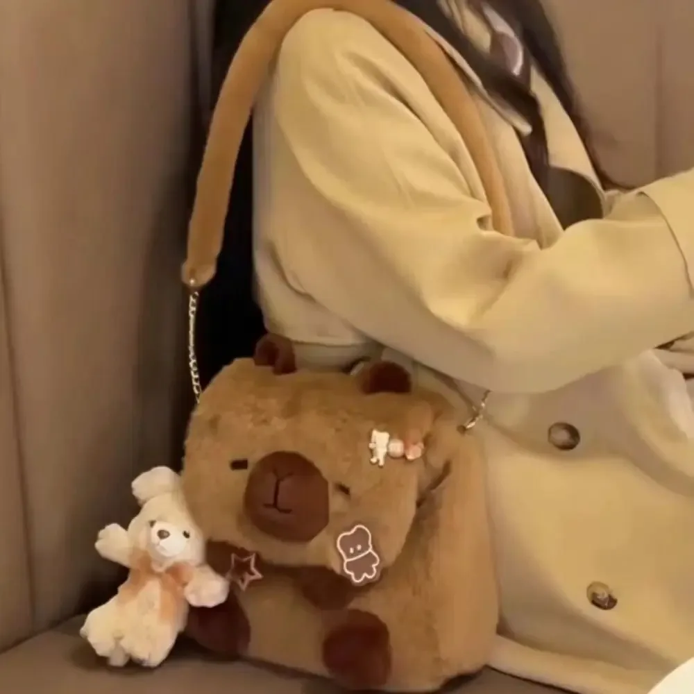 Peluche dessin animé Capybara poupée sac à dos simplicité motif Animal sac Campus sac à bandoulière poilu Capybara sac à rabat dame sac à bandoulière