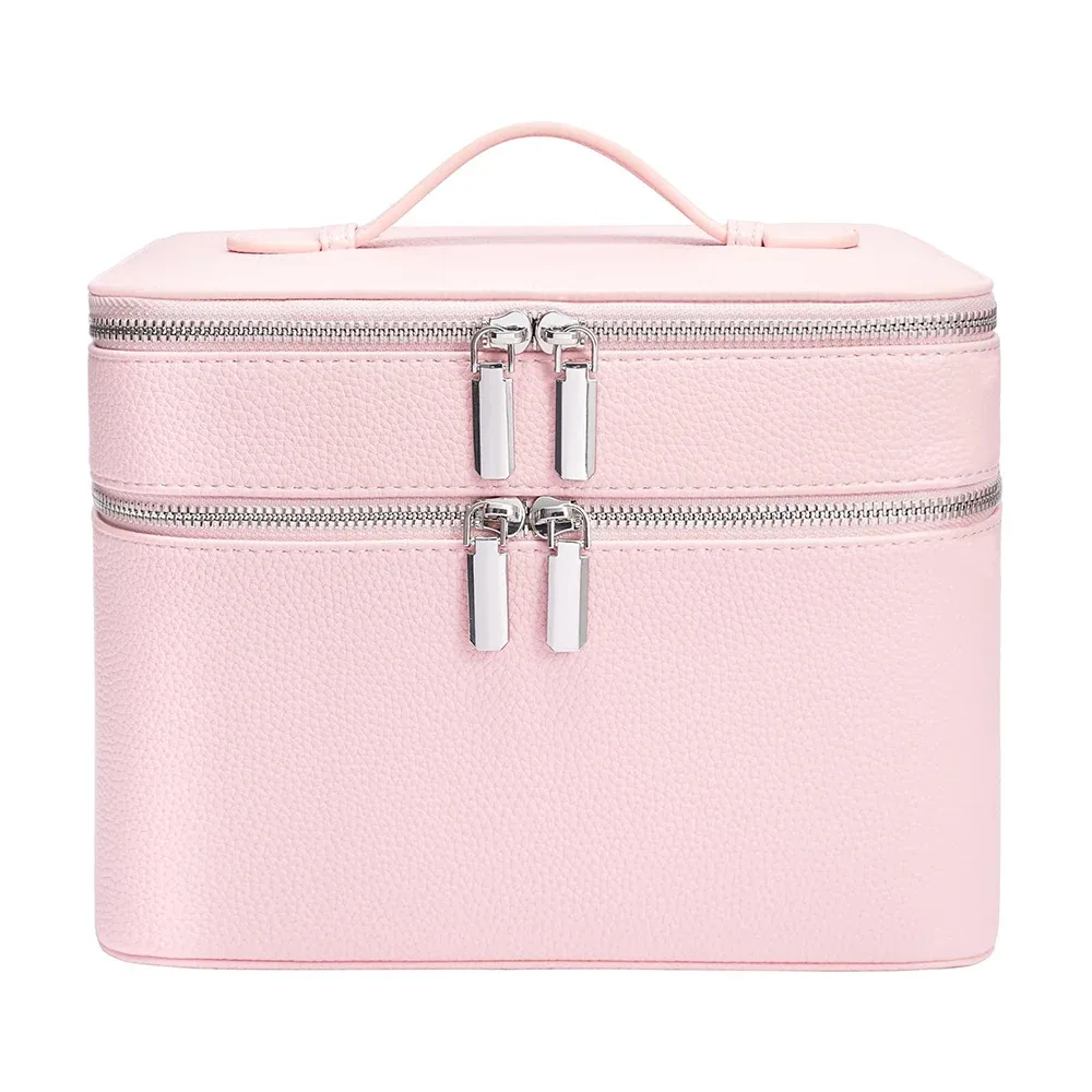 sac de maquillage professionnel portable à double couche personnalisé avec nom, trousse de soins de la peau, boîte de rangement pour produits de beauté, sac de maquillage multi-compartiments