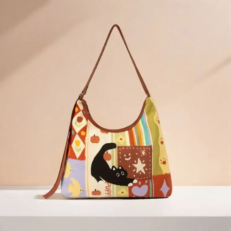 nouveau collage créatif super mignon sac à bandoulière simple adorable chat fermeture éclair paresseux voile sac en tissu culturel créatif cadeau sac à bandoulière