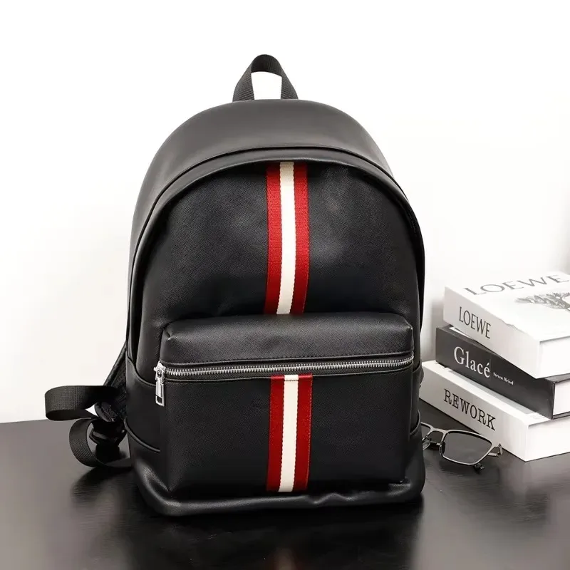 Nouveau sac à dos décontracté pour hommes, sac à dos de voyage rayé à la mode, grande capacité, sac pour ordinateur portable, sac à dos en cuir PU souple, sacs d'école pour étudiants