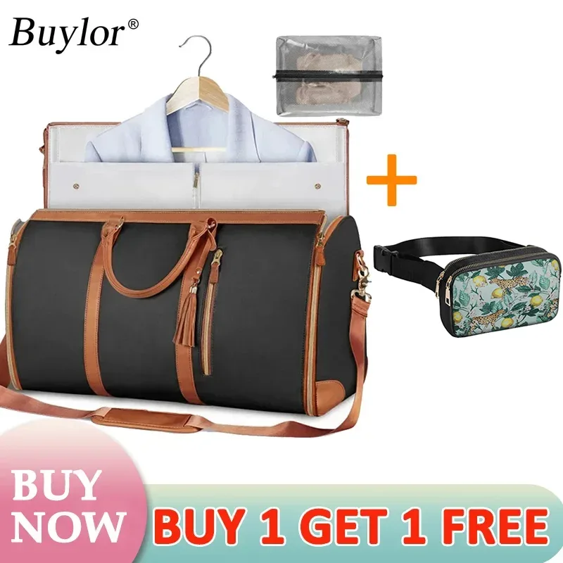 buylor lot de 2 sacs pliables pour costumes, grande capacité, sac de voyage avec pochette à chaussures, sac à main imperméable pour femme, sac de sport extérieur