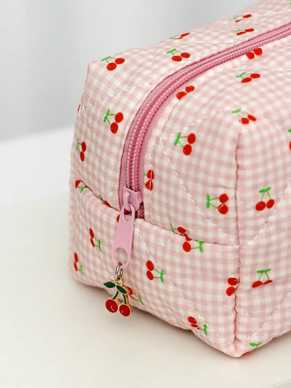 Trousse de maquillage avec nœud cerise 1 pièce, trousse de maquillage à la mode et mignonne, sac octogonal de rangement pour pinceaux de maquillage, trousse de maquillage cadeau