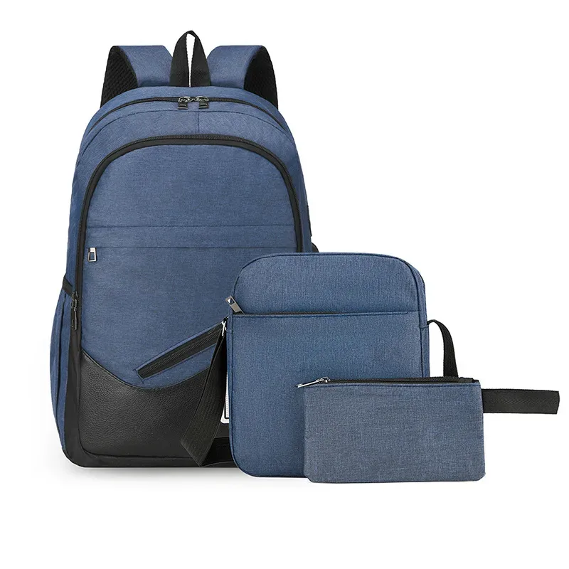sac à dos léger en nylon pour ordinateur portable, 3 pièces, résistant à l'eau, chargeur usb, unisexe, grande capacité, sac à bandoulière pour l'école et les voyages