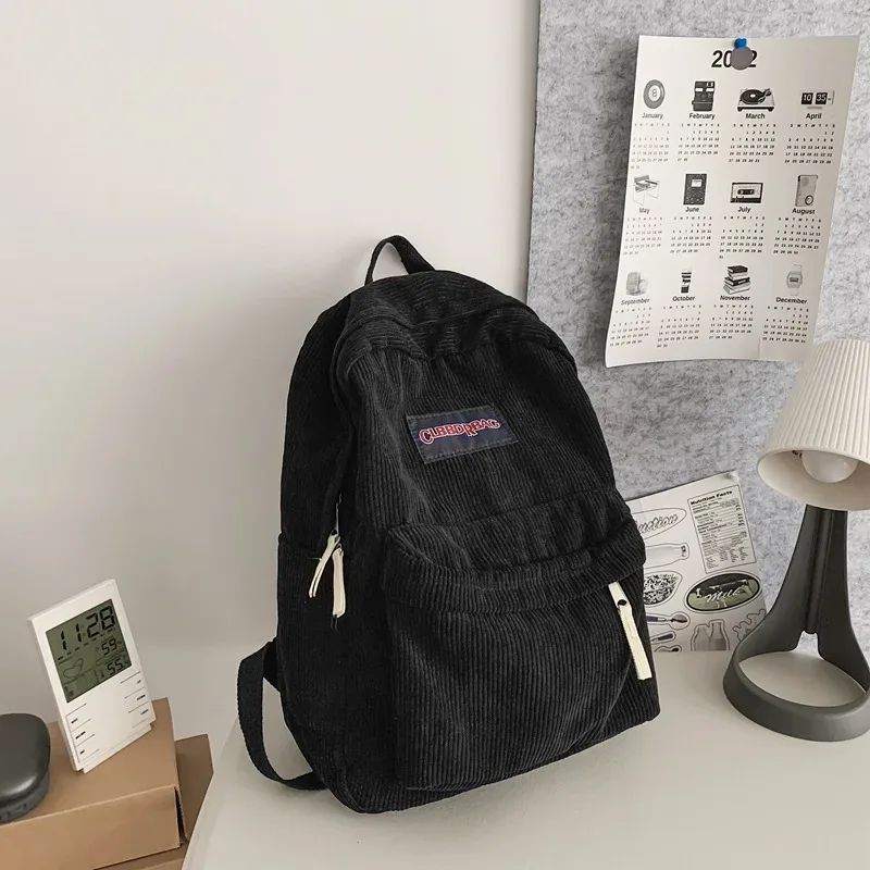 vintage garçon fille velours côtelé vert sac d'école hommes femmes ordinateur portable collège sac à dos cool dame étudiant mode femme voyage bookbag nouveau