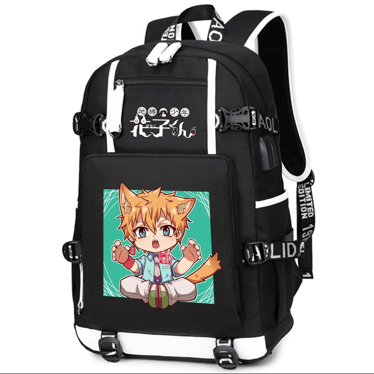 dessin animé toilette lié hanako-kun étudiants école sac à dos pour ordinateur portable oxford bookbag usb charge anime shouler sacs sac à dos décontracté
