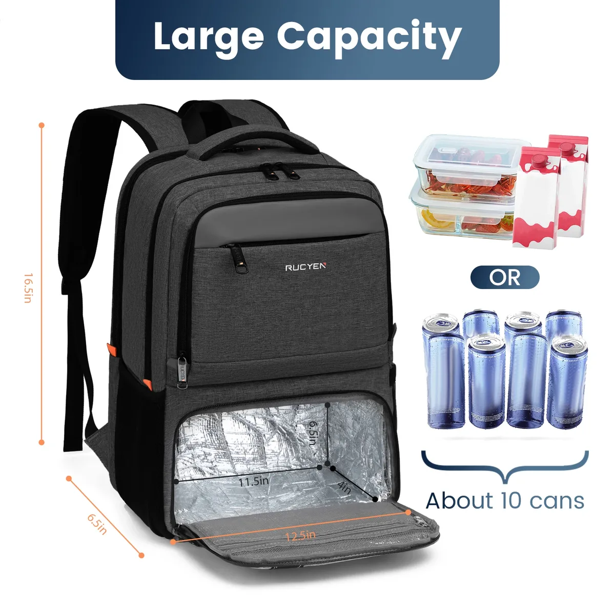 sac à dos isotherme pour le déjeuner, sac à dos pour ordinateur portable avec blocage rfid 15,6 pouces, sac à déjeuner avec port usb pour hommes et femmes