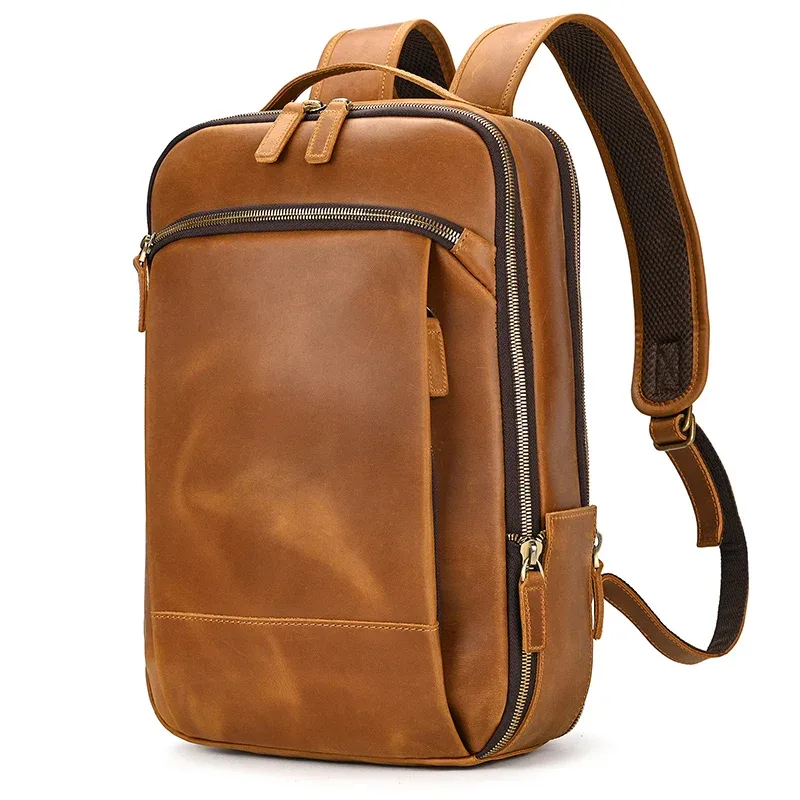 sac à dos de voyage vintage en cuir à double fermeture éclair pour homme, sacoche de voyage faite à la main