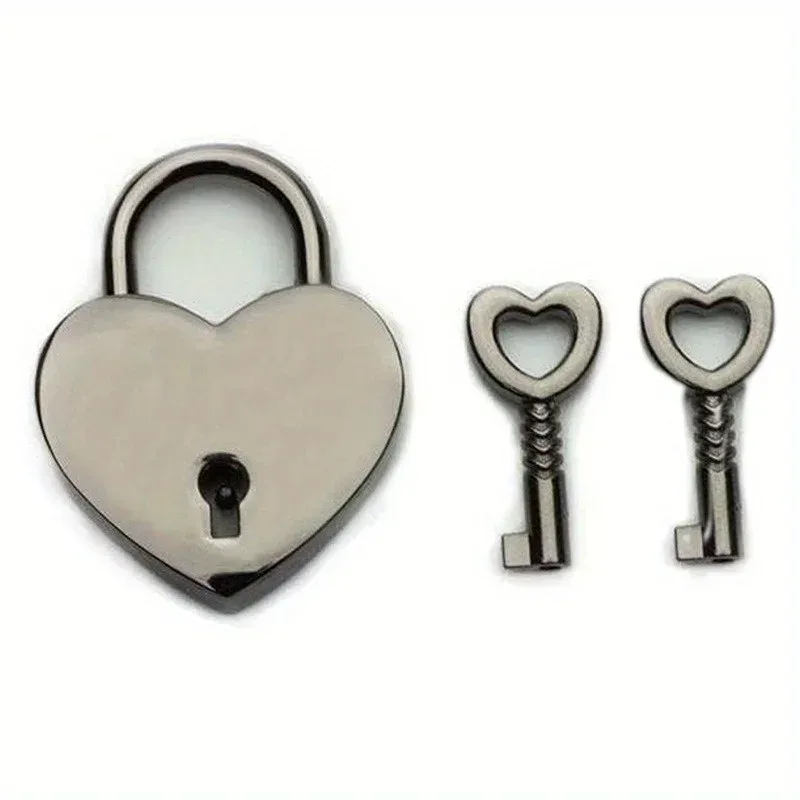 mini cadenas en métal vintage en forme de cœur, 2 pièces, valise, boîte à bagages, serrure à clé avec clé