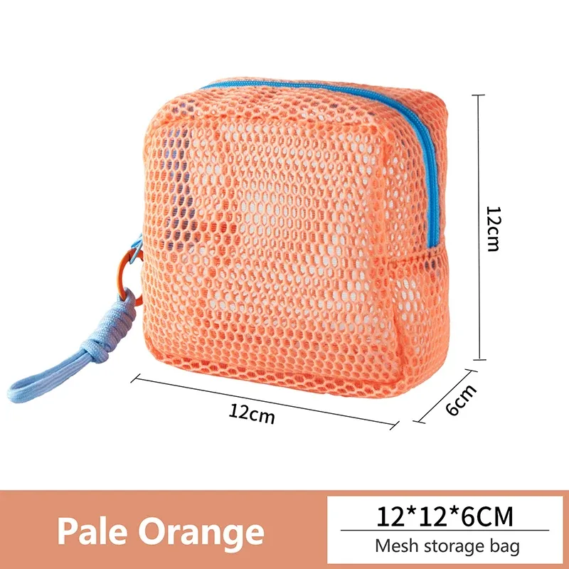 sac à cosmétiques en maille portable, trousse de maquillage de rangement de couleur dopamine, pochette de rangement de toilette en maille pour femmes, sac de rangement d'articles divers