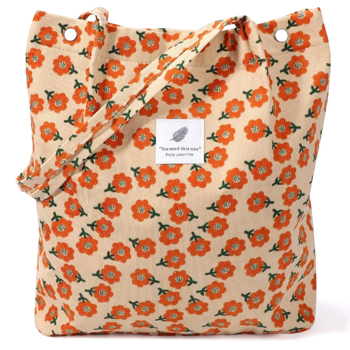 sac fourre-tout en velours côtelé, fourre-tout mignon pour femmes, sac à bandoulière avec poche intérieure pour le travail, la plage, les voyages et le shopping, l'épicerie
