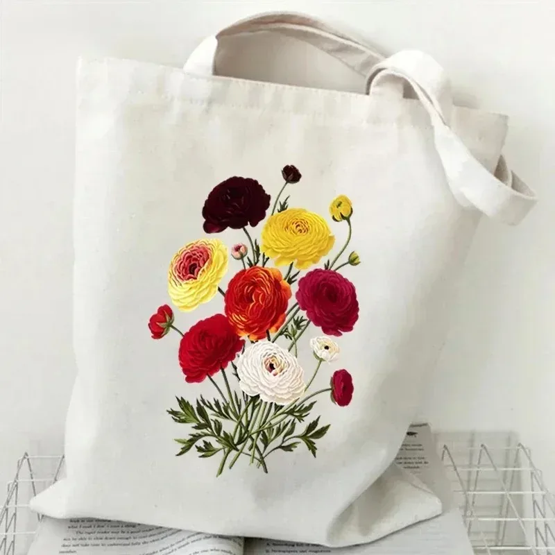 sac fourre-tout en toile décontracté peinture à l'huile fleurs sauvages imprimer dame sac à bandoulière style plante marguerite vintage fleur femmes sac à main