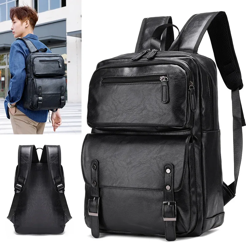 mode hommes sac à dos en cuir pu sac à dos sacs à dos pour ordinateur portable homme sac à dos décontracté affaires homme sac en cuir texture sacs de voyage