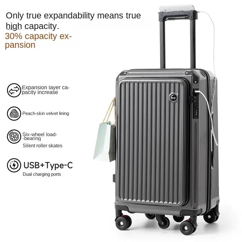 valise de voyage en pc anti-explosion avec fermeture éclair, 20-30 pouces, avec 5 roues auxiliaires, valise cabine à code 20 pouces, trolley