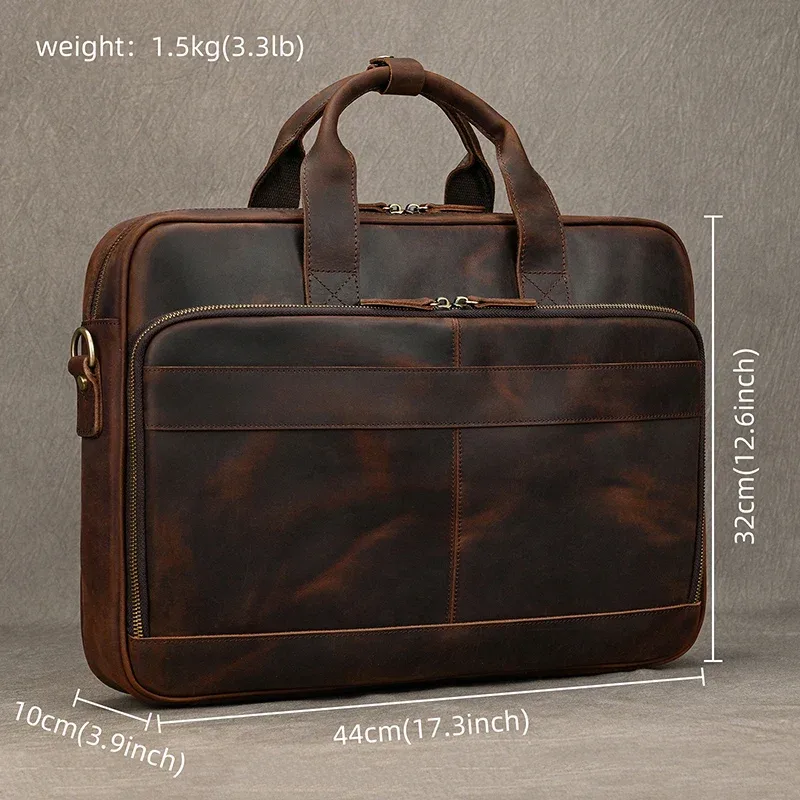porte-documents rétro pour ordinateur portable, sacs à main en cuir véritable, sac d'affaires décontracté de 15.6 pouces, fourre-tout de travail quotidien pour hommes, sac pour documents