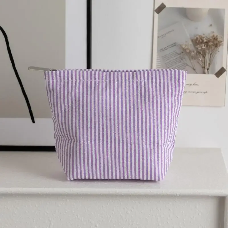 sacs de rangement à rayures verticales, 1 pièce, petits sacs de maquillage à la mode pour femmes, avec fermeture éclair, sac de rangement de voyage portable