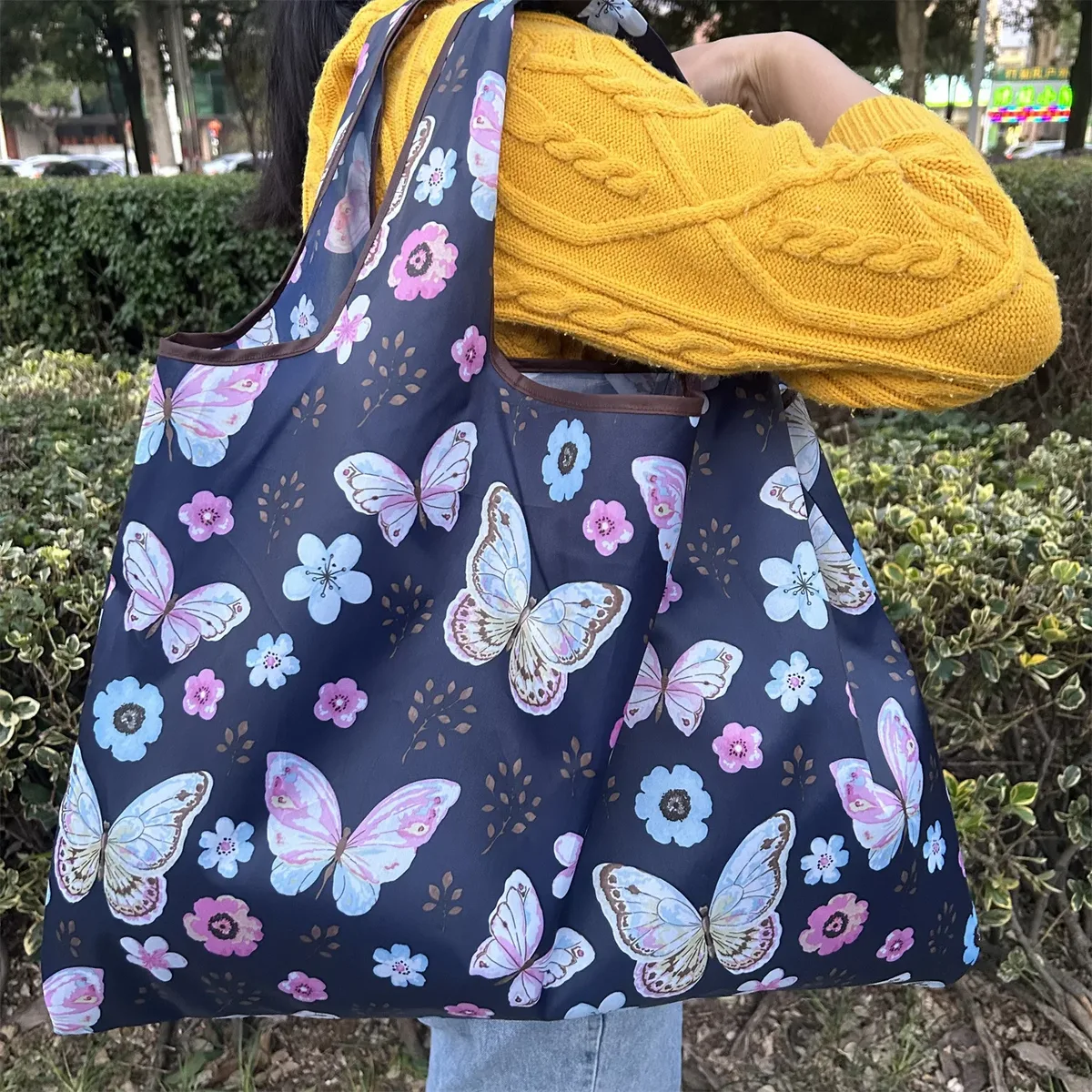 grand sac de courses pliable, nouvelle mode, sac de rangement d'épicerie réutilisable, sac à main à bandoulière portable en nylon pour voyage, fourre-tout de poche