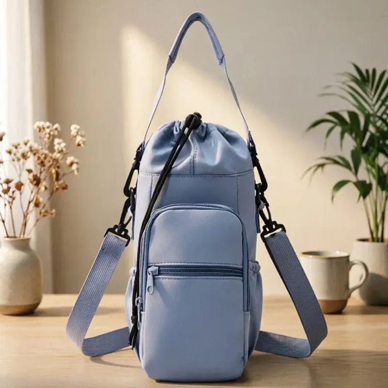 sac à bouteille d'eau portable avec sangle réglable, tasses thermiques, housse de protection isolée, poche pour téléphone, sac de voyage pour sports de plein air