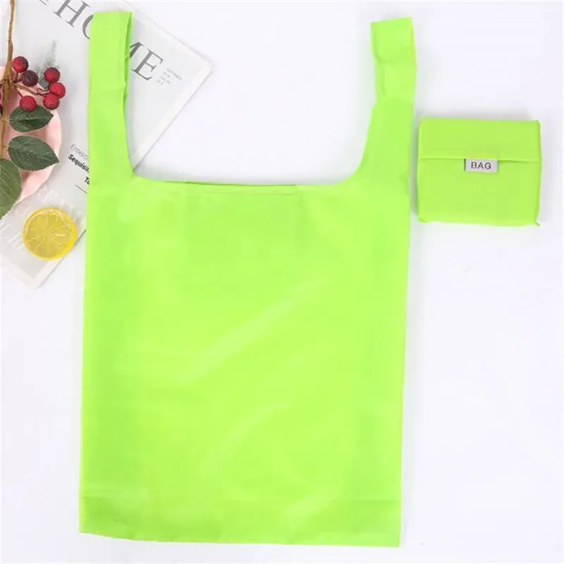 sac à provisions couleur unie écologique pliant réutilisable portable sac à bandoulière polyester pour voyage épicerie sac à provisions solide