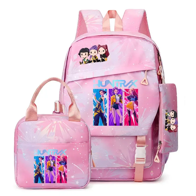 lot de 3 sacs à dos k-pop demon hunters pour filles, adolescents, femmes et enfants, pour l'école primaire et secondaire