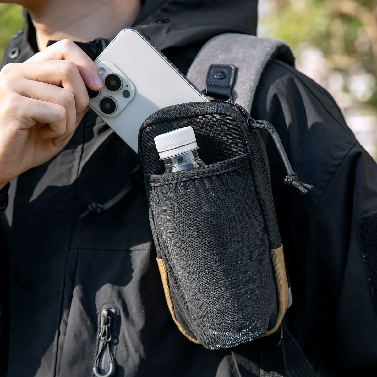 pochette extensible pour téléphone portable pour sports de plein air, pochette de rangement durable en oxford pour la chasse, fixation pour sac à dos et gilet tactique