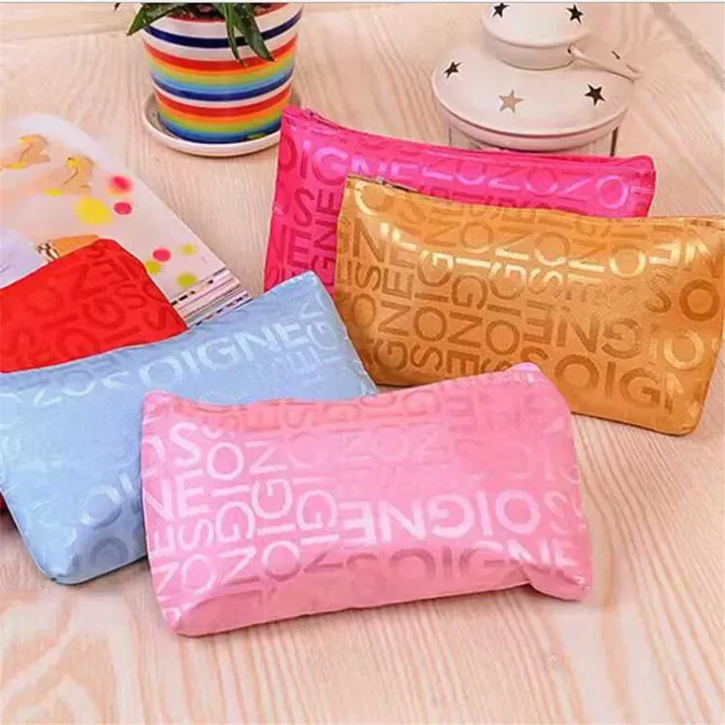 femmes sac cosmétique portable mignon multifonction beauté fermeture éclair voyage lettre sacs de maquillage pochette organisateur de toilette support de toilette
