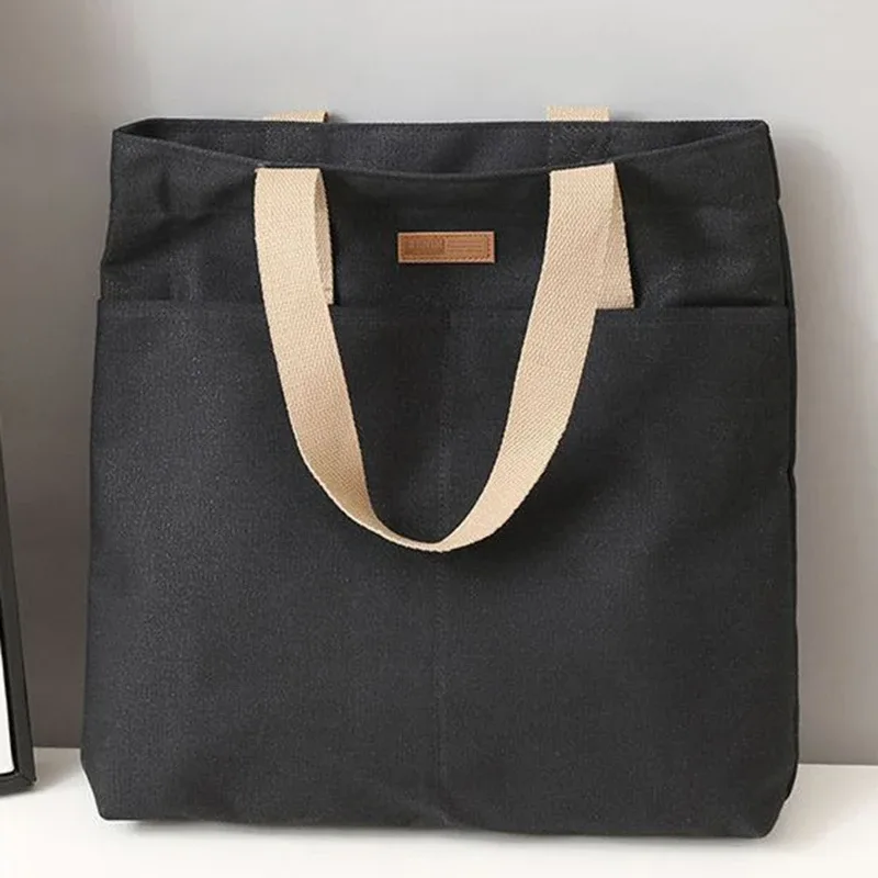 sac à bandoulière en toile pour femmes, sacs de shopping pour dames, sacs d'épicerie de haute qualité, fourre-tout de couleur unie pour livres pour filles