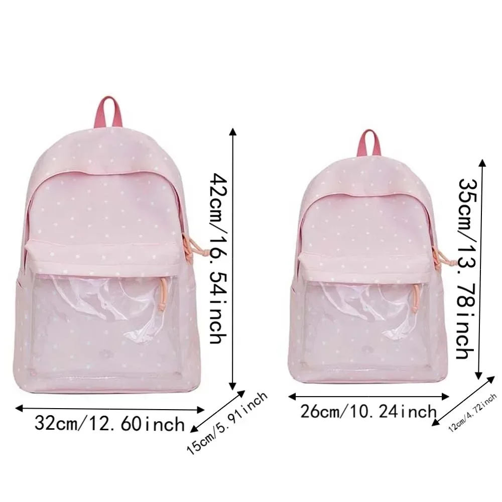 sac ita de style japonais avec fenêtre transparente, grande capacité, sac à dos transparent, doublure en polyester, léger, motif à pois.