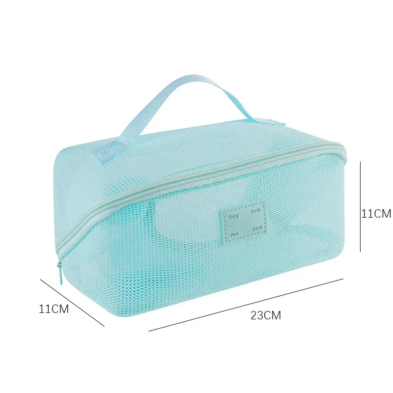 organisateur de toilette transparent de grande capacité, pochette de rangement cosmétique portable pour femmes, sac à maquillage respirant en maille