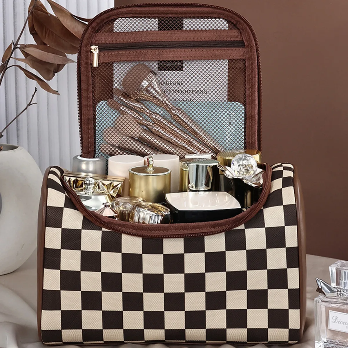 Sac de maquillage en PU pour femmes, mignon, organisateur de produits de toilette, pochette de maquillage de voyage étanche, trousse à cosmétiques Portable de grande capacité