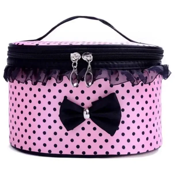 1 pièces dot bowknot femmes dentelle patchwork organisateur sac étuis de maquillage femme dentelle sac cosmétique étanche pochette cosmétique maison