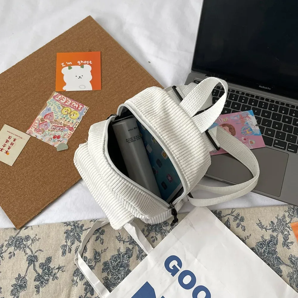 mini sac à dos en velours côtelé monochrome pour femme, sac à dos décontracté pour document, sac à dos de voyage en plein air, sac à dos scolaire pour fille, mode féminine
