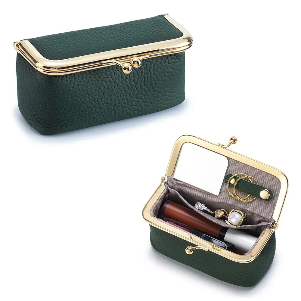 mini trousse de maquillage multifonction en cuir avec miroir, étui de voyage portable pour rouge à lèvres, bijoux, bagues, petits objets