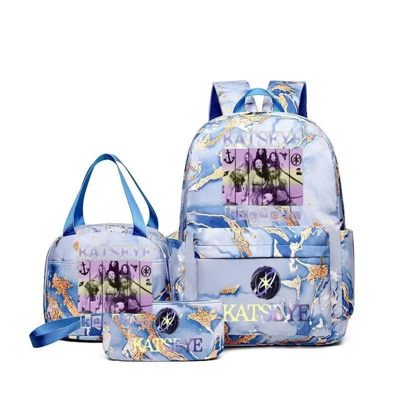 sac à dos grande capacité imprimé katseye amusant, léger, pour l'école, les voyages, décontracté, pour femmes et filles, avec compartiment pour stylos et sac à déjeuner