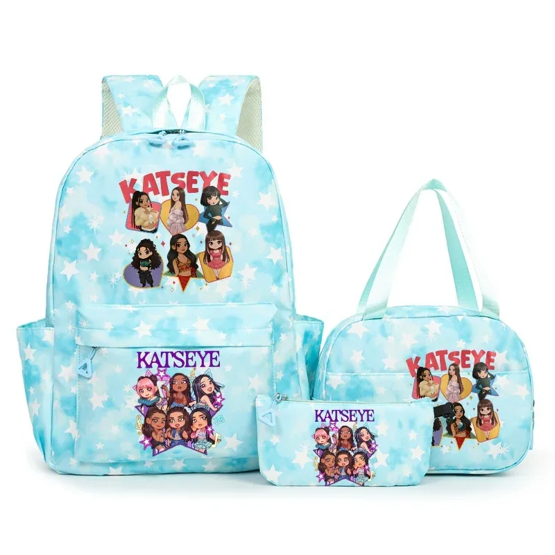 sac à dos katseye music avec imprimé neige, capacité 3 pièces, pour étudiants du collège/lycée, avec sac à déjeuner, sac de voyage, mochila pour femme