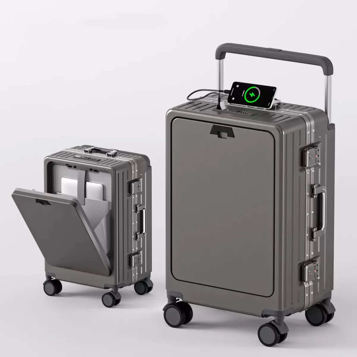 valise cabine à ouverture frontale avec roues pivotantes, port de charge, cadre en aluminium et poignée à code, idéale pour l'embarquement en avion