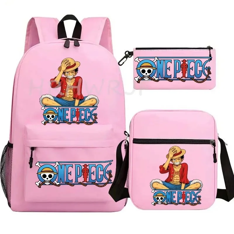 sac à dos anime one piece monkey d. luffy, grande capacité, décontracté, pour étudiants, sac d'école, 3 pièces, léger, pour femmes et hommes, voyage, mochilas décontractées