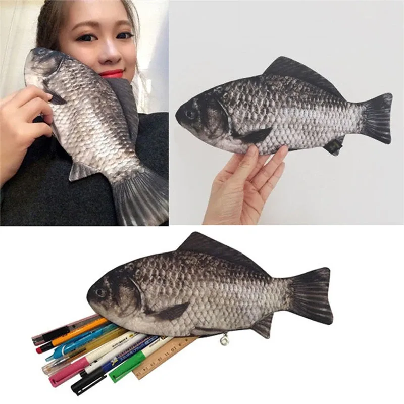 sac à crayons crucian simulé, personnalité créative en forme de poisson sel, trousse à crayons, sac à main drôle pour étudiants adolescentes filles