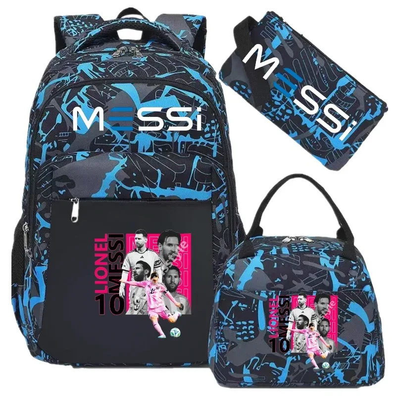 sac à dos de football messi, camouflage, pour étudiants, sac d'école pour ordinateur portable, sac à dos de grande capacité, pour femmes et hommes, loisirs, voyage, mochila 3 pièces