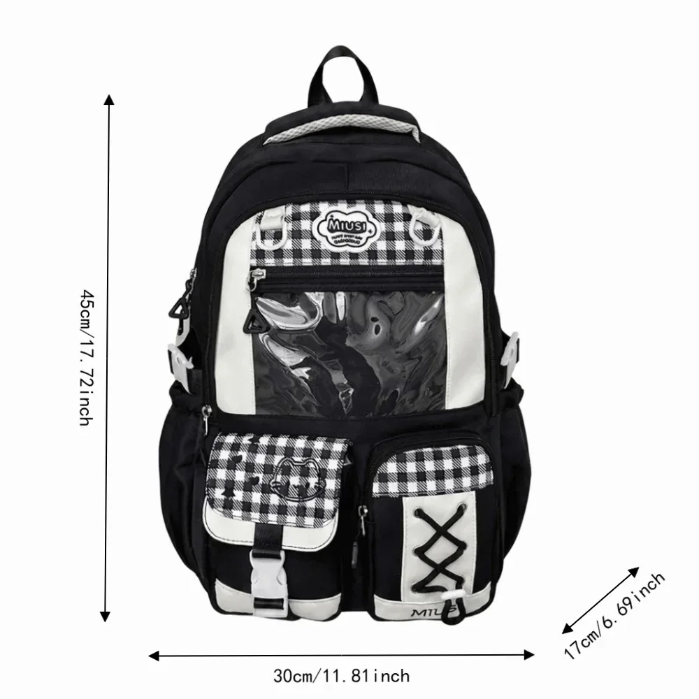 sac à dos scolaire multi-compartiments de style preppy, léger, grande capacité, sac à dos multi-poches avec fermeture éclair pour filles
