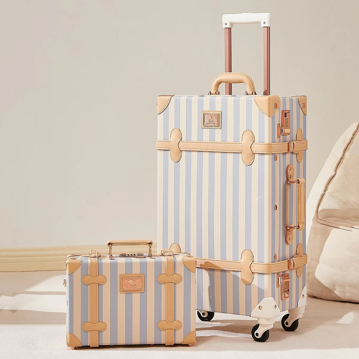 valise rétro originale, petite valise de voyage à roulettes avec roues pivotantes et poignée, 20/24/28 pouces,