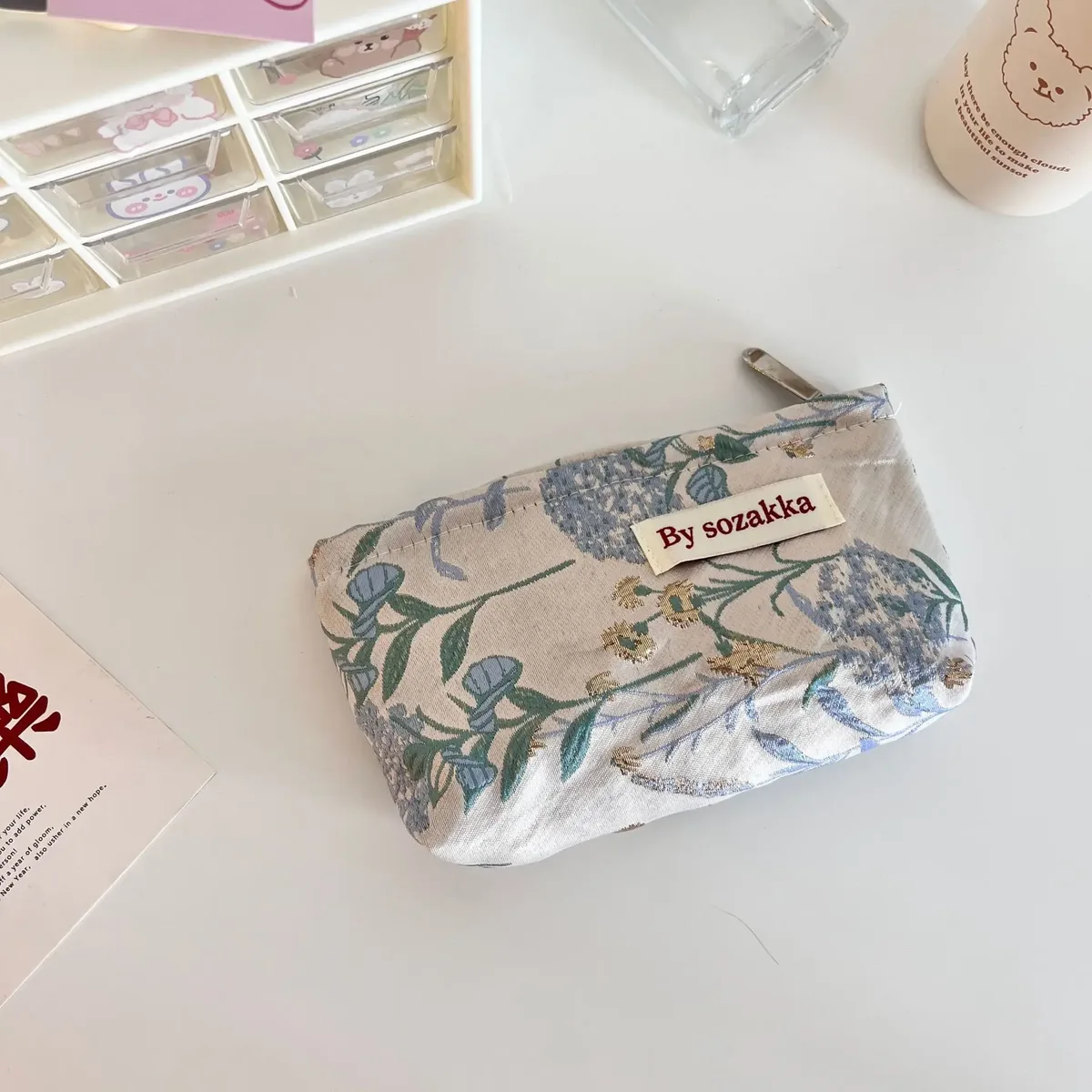 sac de rangement de cosmétiques de voyage à fleurs, mode coréenne, portefeuille kawaii pour femmes, kits de maquillage, sacs à main, trousse à crayons pour téléphone, pochette de rangement