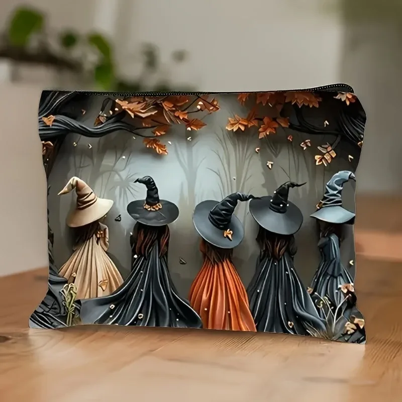 trousse de maquillage sur le thème des sorcières, sacs à cosmétiques soleil et lune foncés avec fermeture à glissière, trousse de toilette de voyage pliable, usage quotidien pour halloween