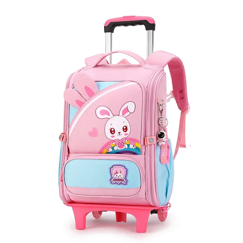 mignon lapin étudiant sac à roulettes pour filles enfants école sacs à dos roulants sac à dos à roulettes sacs d'école avec roues chariot sacoche