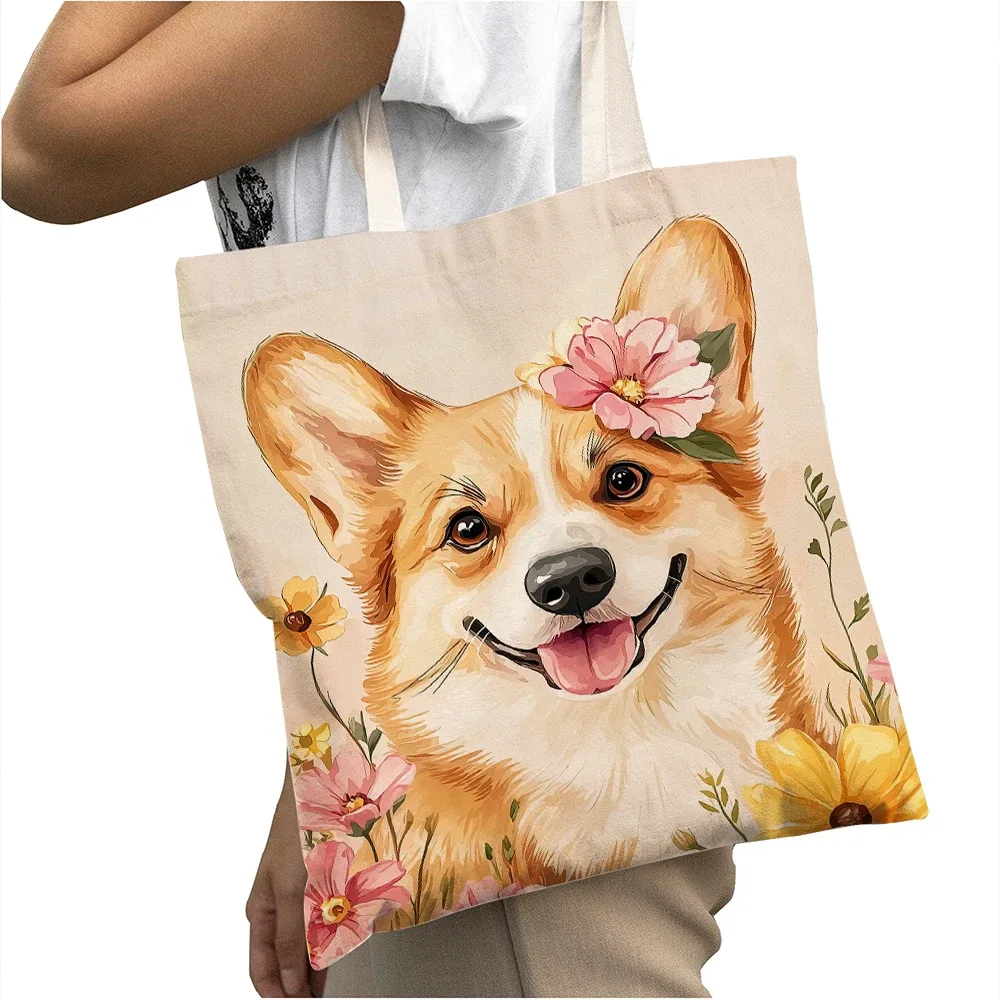 sac à main pour femme avec motif de chien mignon (corgi, golden retriever, pug), sac de shopping grande capacité, sac à bandoulière pour enfant