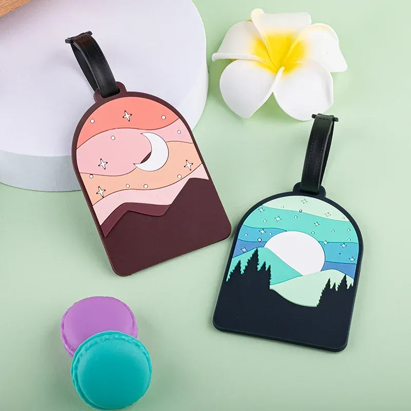 étiquette de bagage en pvc avec paysage de montagne et de nature, pour valise, sac de voyage et sac à dos, accessoire de voyage