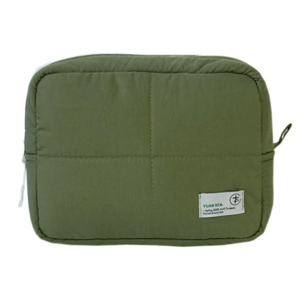 trousse de maquillage matelassée esthétique, pochette carrée bouffante pour cosmétiques, grande capacité, sac de rangement de soins de la peau de couleur unie pour femmes