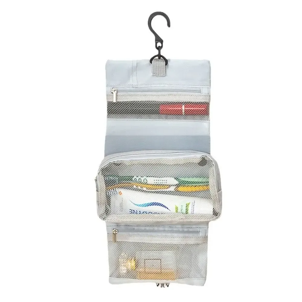 trousse de toilette pliable avec crochet 3-en-1, sac de rangement cosmétique amovible grande capacité, sac de voyage imperméable pour la maison